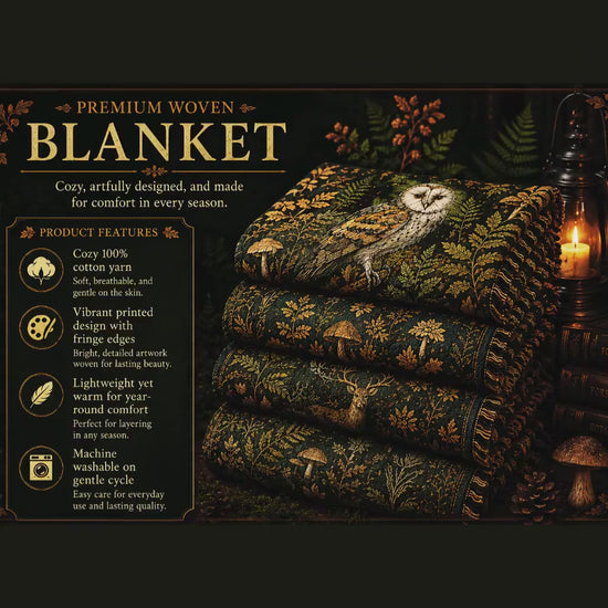 Cozy Celestial Owl Woven Blanket | Whimsical Woodland Throw