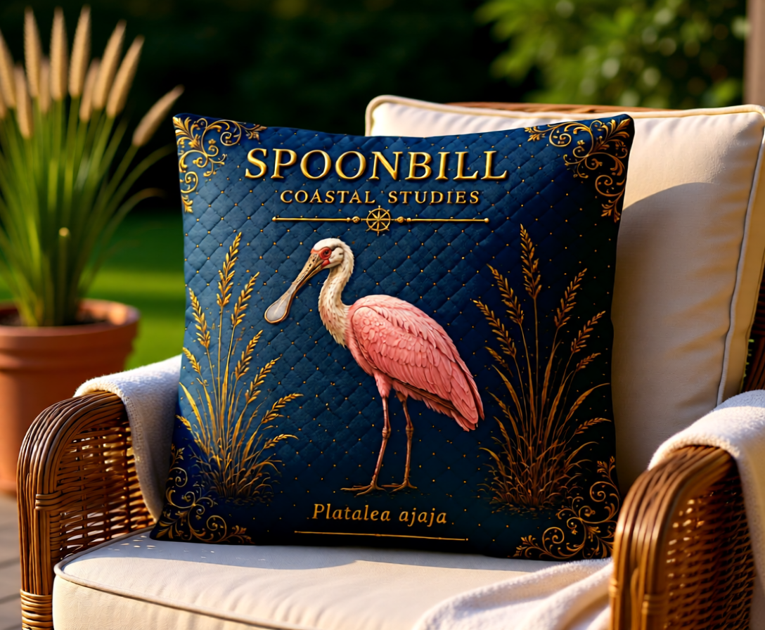 Roseate Spoonbill Coastal Pillow, Nautical Throw Pillow, Navy Coastal Cushion, Beach House & Lake House Decor, Coastal Grandma Style