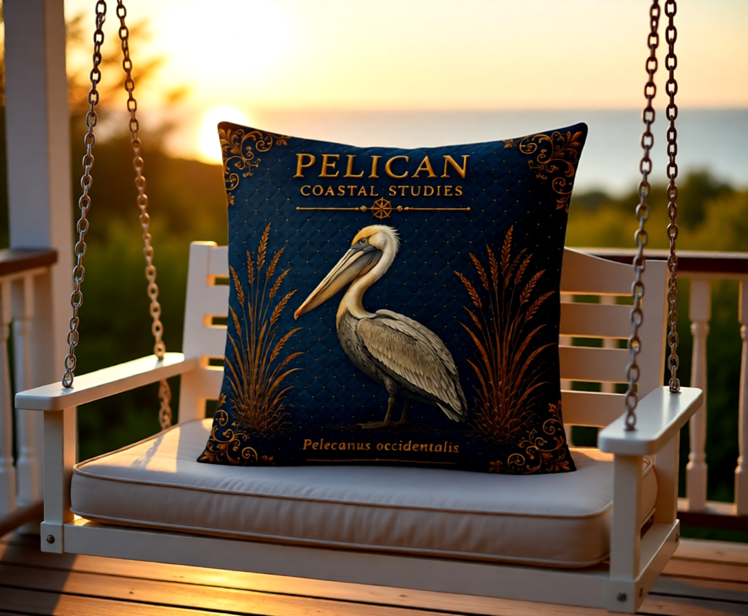 Pelican Coastal Pillow, Nautical Throw Pillow, Navy Coastal Cushion, Beach House & Lake House Decor, Coastal Grandma Style