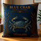 Blue Crab Coastal Pillow, Nautical Throw Pillow, Navy Coastal Cushion, Beach House & Lake House Decor, Coastal Grandma Style