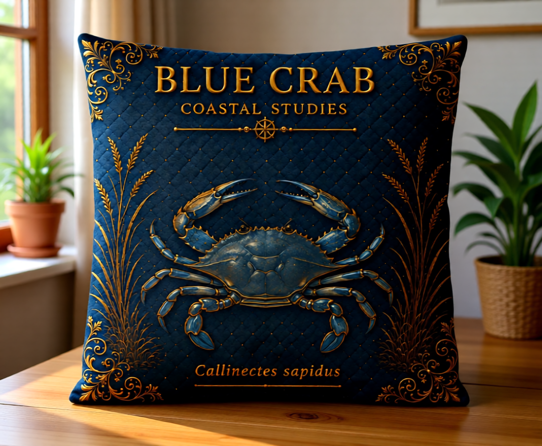 Blue Crab Coastal Pillow, Nautical Throw Pillow, Navy Coastal Cushion, Beach House & Lake House Decor, Coastal Grandma Style