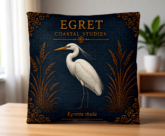 Egret Coastal Pillow, Nautical Throw Pillow, Navy Coastal Cushion, Beach House & Lake House Decor, Coastal Grandma Style