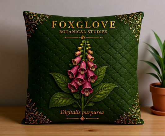 Foxglove Botanical Pillow, Vintage Floral Throw Pillow, Cottagecore Cushion, Garden Decor, Botanical Home Accent