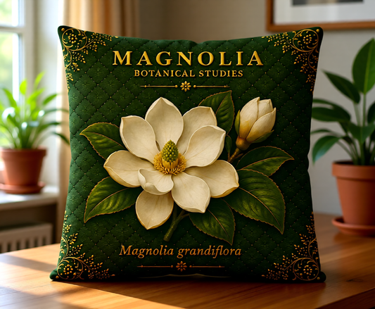 Magnolia Botanical Pillow, Vintage Floral Throw Pillow, Cottagecore Cushion, Southern Garden Decor, Botanical Home Accent