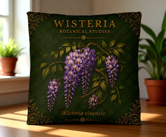 Wisteria Botanical Pillow, Vintage Floral Throw Pillow, Cottagecore Cushion, English Garden Decor, Botanical Home Accent