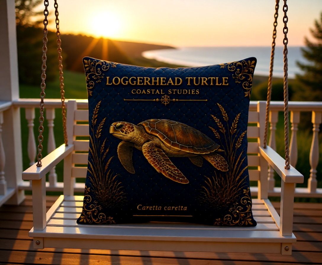Loggerhead Turtle Coastal Pillow, Nautical Throw Pillow, Navy Coastal Cushion, Beach House & Lake House Decor, Coastal Grandma Style