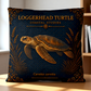 Loggerhead Turtle Coastal Pillow, Nautical Throw Pillow, Navy Coastal Cushion, Beach House & Lake House Decor, Coastal Grandma Style