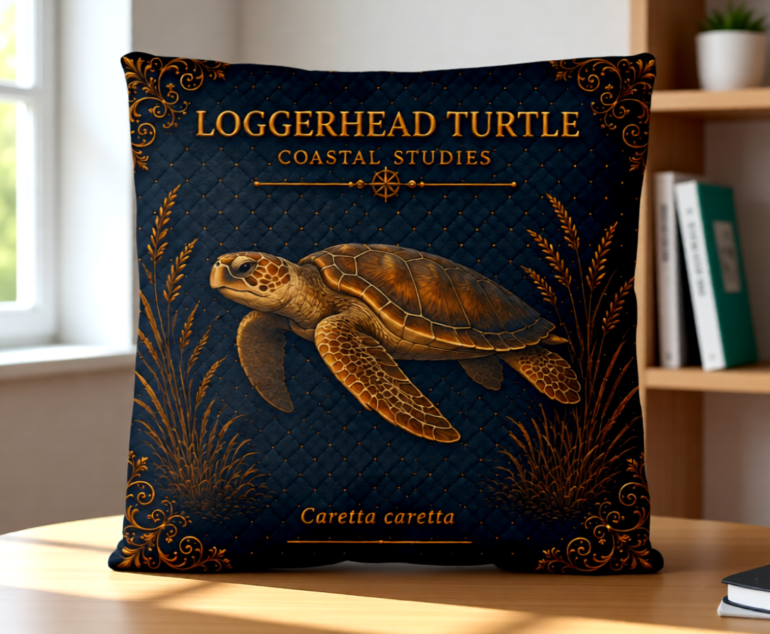 Loggerhead Turtle Coastal Pillow, Nautical Throw Pillow, Navy Coastal Cushion, Beach House & Lake House Decor, Coastal Grandma Style