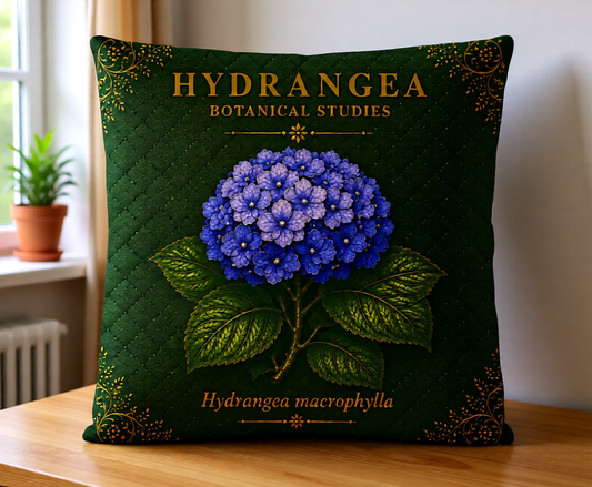 Blue Hydrangea Botanical Pillow, Vintage Floral Throw Pillow, Cottagecore Cushion, Garden Decor, Botanical Home Accent
