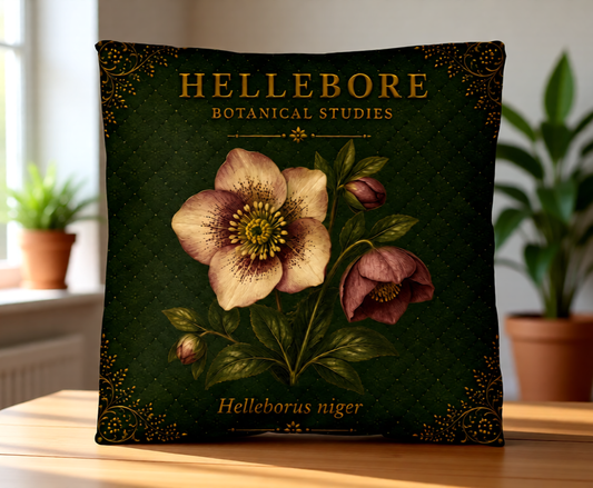 Hellebore Botanical Pillow, Vintage Floral Throw Pillow, Cottagecore Cushion, Garden Decor, Botanical Home Accent