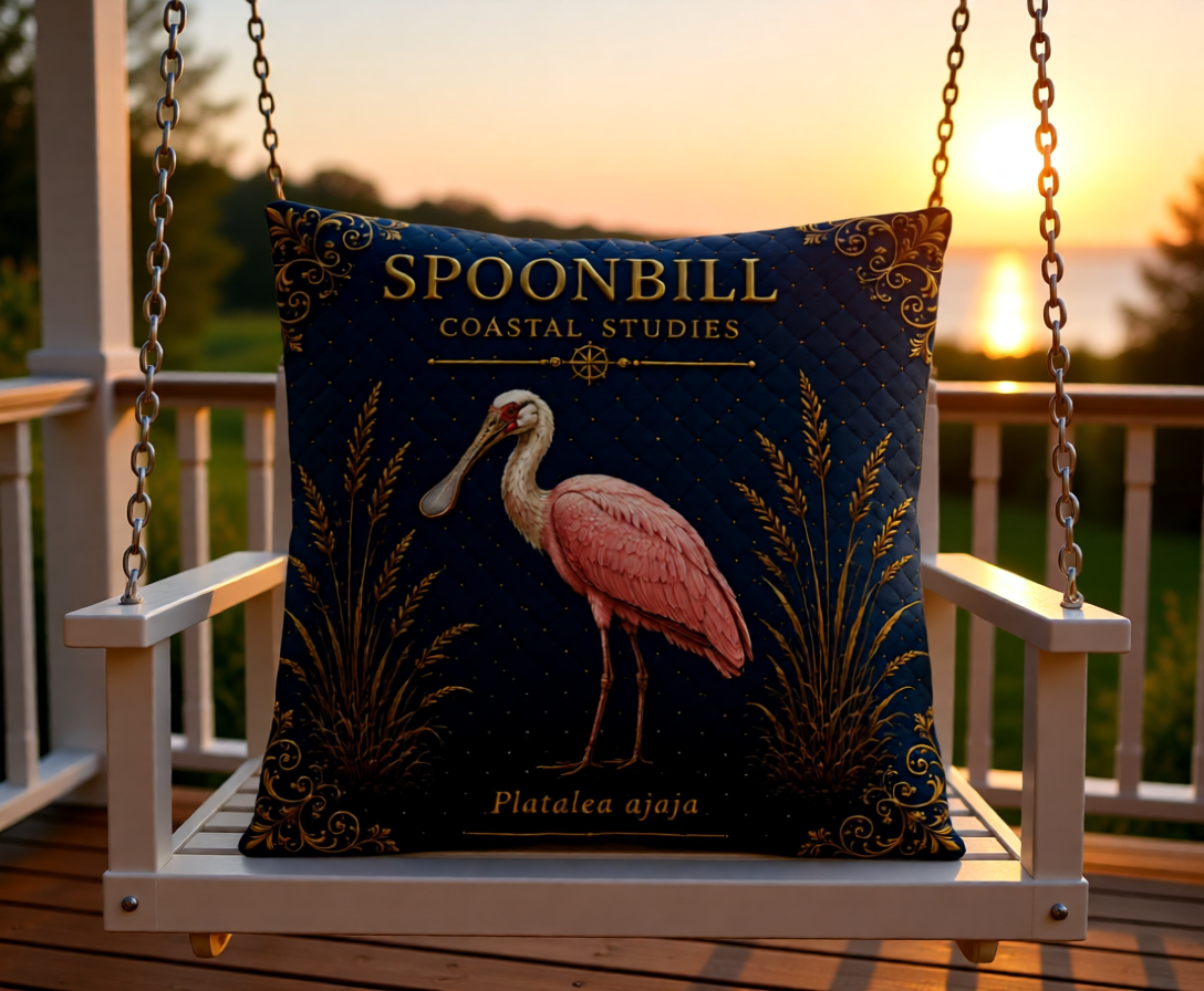Roseate Spoonbill Coastal Pillow, Nautical Throw Pillow, Navy Coastal Cushion, Beach House & Lake House Decor, Coastal Grandma Style