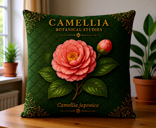 Camellia Botanical Pillow, Vintage Floral Throw Pillow, Cottagecore Cushion, Garden Decor, Botanical Home Accent