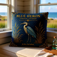 Blue Heron Coastal Pillow, Nautical Throw Pillow, Navy Coastal Cushion, Beach House & Lake House Decor, Coastal Grandma Style
