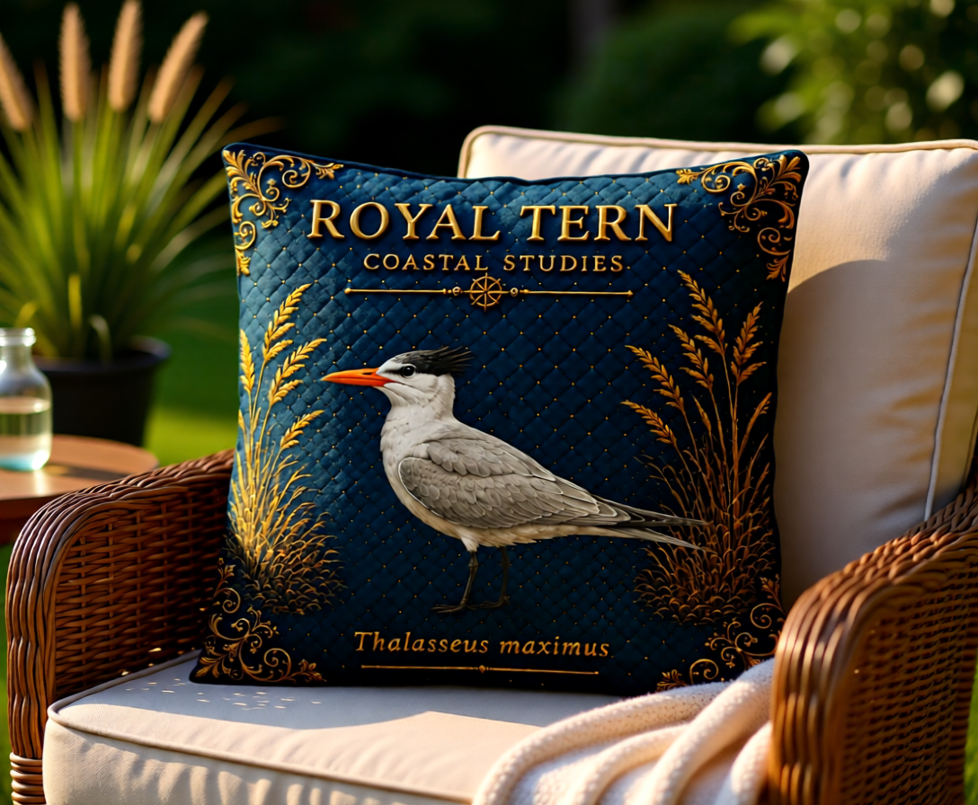 Royal Tern Coastal Pillow, Nautical Throw Pillow, Navy Coastal Cushion, Beach House & Lake House Decor, Coastal Grandma Style