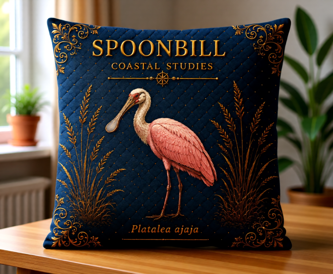 Roseate Spoonbill Coastal Pillow, Nautical Throw Pillow, Navy Coastal Cushion, Beach House & Lake House Decor, Coastal Grandma Style
