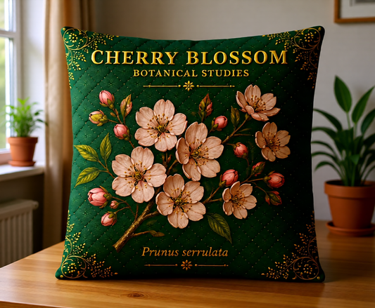 Cherry Blossom Botanical Pillow, Vintage Floral Throw Pillow, Cottagecore Cushion, Spring Garden Decor, Botanical Home Accent