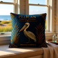 Pelican Coastal Pillow, Nautical Throw Pillow, Navy Coastal Cushion, Beach House & Lake House Decor, Coastal Grandma Style