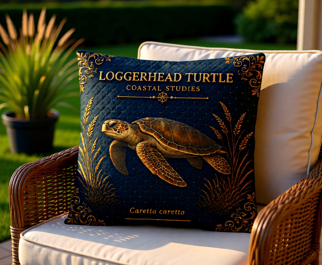 Loggerhead Turtle Coastal Pillow, Nautical Throw Pillow, Navy Coastal Cushion, Beach House & Lake House Decor, Coastal Grandma Style