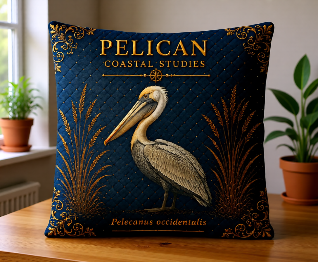 Pelican Coastal Pillow, Nautical Throw Pillow, Navy Coastal Cushion, Beach House & Lake House Decor, Coastal Grandma Style