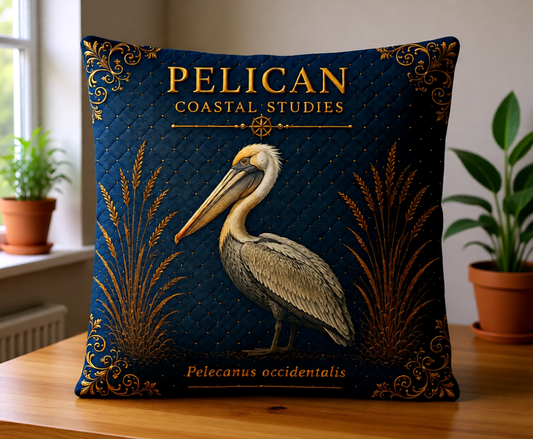 Pelican Coastal Pillow, Nautical Throw Pillow, Navy Coastal Cushion, Beach House & Lake House Decor, Coastal Grandma Style