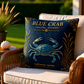 Blue Crab Coastal Pillow, Nautical Throw Pillow, Navy Coastal Cushion, Beach House & Lake House Decor, Coastal Grandma Style
