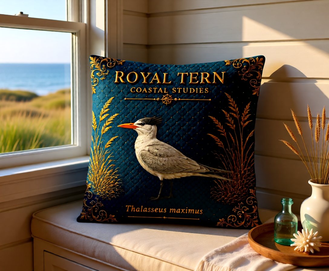 Royal Tern Coastal Pillow, Nautical Throw Pillow, Navy Coastal Cushion, Beach House & Lake House Decor, Coastal Grandma Style
