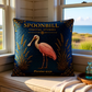Roseate Spoonbill Coastal Pillow, Nautical Throw Pillow, Navy Coastal Cushion, Beach House & Lake House Decor, Coastal Grandma Style